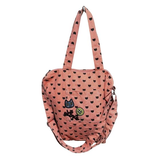 Cat Print Jr. Tote Bag With Appliqué Patches & Double Handles - Picture 2 of 12